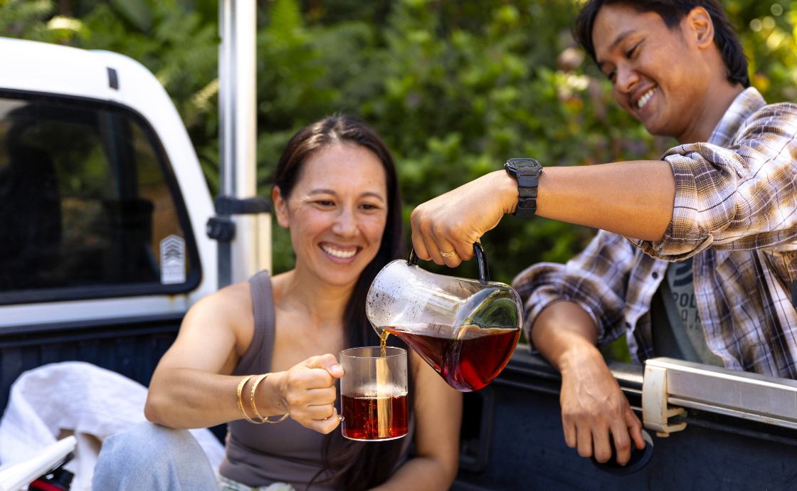 drinking mamaki at Polipoli Farms