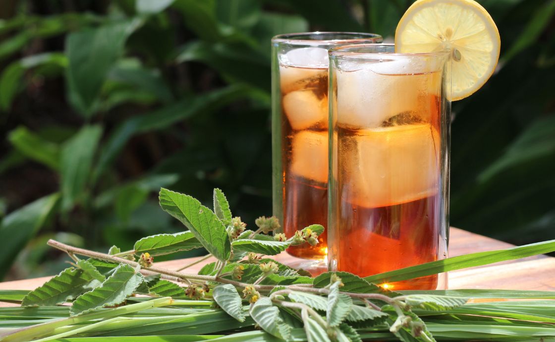 Iced uhaloa and lemongrass tea at Polipoli Farms on Maui