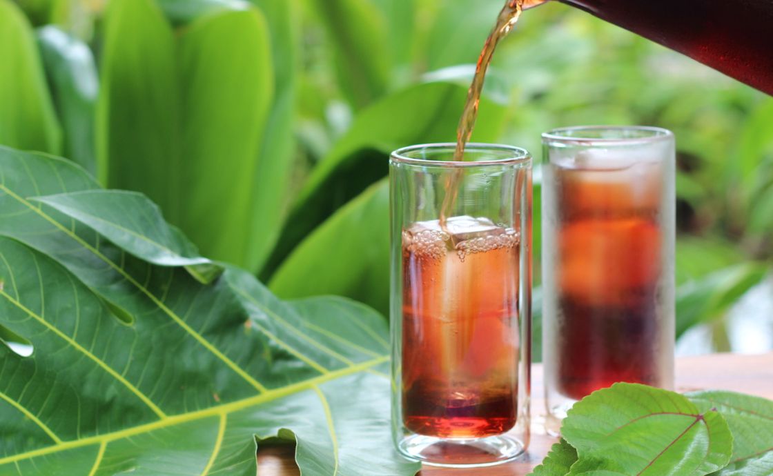 Iced mamaki and ulu tea at Polipoli Farms on Maui